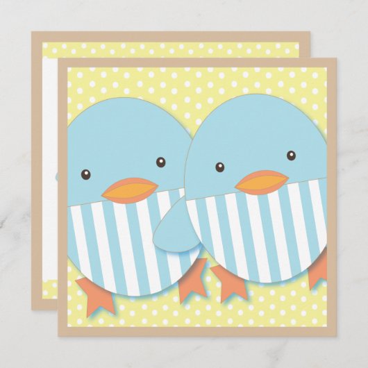 Baby shower Blauwe Ducky Twin Boys Kaart (Voorkant / Achterkant)