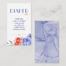 Baby Shower Blauwe Elegante Bloemige Luier Raffle Informatiekaartje