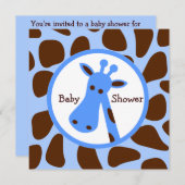 Baby shower Blauwe en bruine Giraffe Kaart (Voorkant / Achterkant)