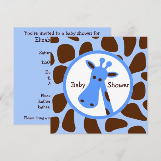 Baby shower Blauwe en bruine Giraffe Kaart (Voorkant / Achterkant)