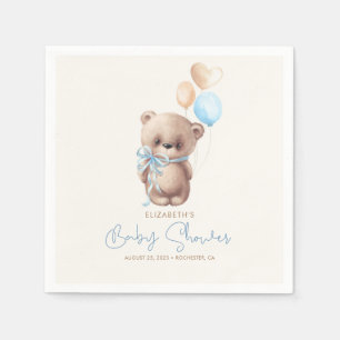 Baby shower Blauwe en bruine Teddy Bear Servet