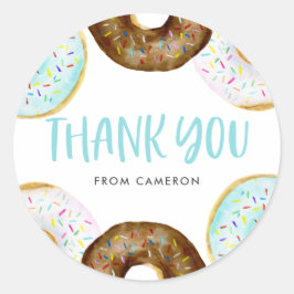 Baby shower Blauwe en chocolade Donuts Hartelijk d Ronde Sticker