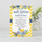 Baby shower blauwe en gele Waterverf bloemen Kaart (Staand voorkant)