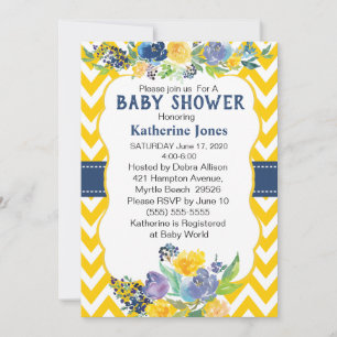 Baby shower blauwe en gele Waterverf bloemen Kaart