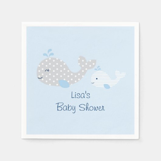 Baby shower blauwe en grijze walvis servetten (Voorkant)