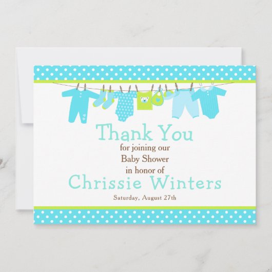 Baby shower Blauwe en groene Baby Bedankkaart (Voorkant)