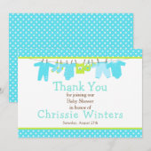 Baby shower Blauwe en groene Baby Bedankkaart (Voorkant / Achterkant)