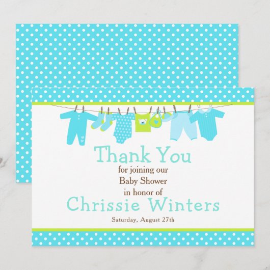 Baby shower Blauwe en groene Baby Bedankkaart (Voorkant / Achterkant)