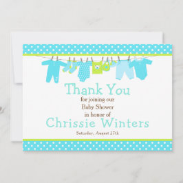 Baby shower Blauwe en groene Baby Bedankkaart