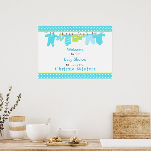 Baby shower Blauwe en groene Baby Poster (Keuken)