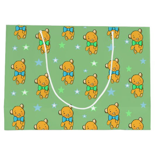 Baby shower Blauwe en groene Teddy Bear Stars Groot Cadeauzakje (Achterkant)