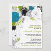 Baby shower Blauwe en Groene Whimsical Flowers Kaart (Voorkant)