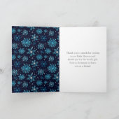 Baby shower Blauwe en Zilveren Snowflakes Bedankkaart (Binnen)