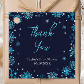 Baby shower Blauwe en Zilveren Snowflakes Hartelij Bedankjes Labels