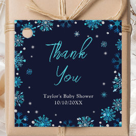 Baby shower Blauwe en Zilveren Snowflakes Hartelij Bedankjes Labels