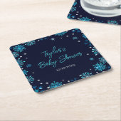 Baby shower Blauwe en Zilveren Snowflakes Kartonnen Onderzetters (Schuin)
