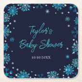 Baby shower Blauwe en Zilveren Snowflakes Kartonnen Onderzetters (Voorkant)