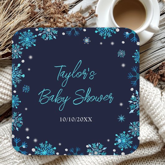 Baby shower Blauwe en Zilveren Snowflakes Kartonnen Onderzetters