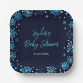 Baby shower Blauwe en Zilveren Snowflakes Papieren Bordje (Voorkant)