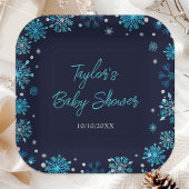 Baby shower Blauwe en Zilveren Snowflakes Papieren Bordje