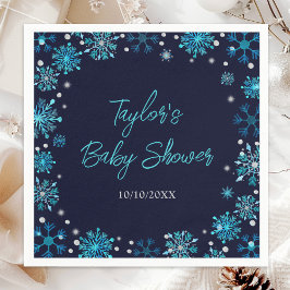 Baby shower Blauwe en Zilveren Snowflakes Servet