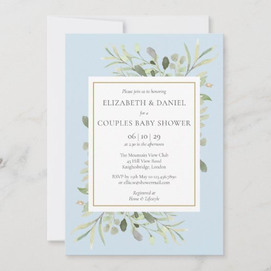 Baby shower Blauwe Eucalyptus Greenery Kaart (Voorkant)