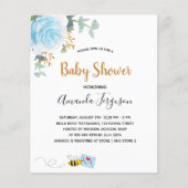 Baby shower blauwe florale eucalyptusbijenkop (Voorkant)