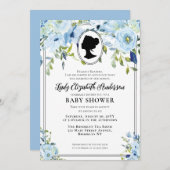 Baby shower  Blauwe Florals Regency Society Kaart (Voorkant / Achterkant)