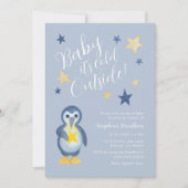 Baby shower Blauwe Gele Winterpinguïn Kaart (Voorkant)