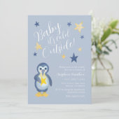 Baby shower Blauwe Gele Winterpinguïn Kaart (Staand voorkant)
