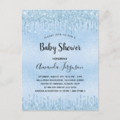 Baby shower blauwe glitter druppelt jongen uitnodiging briefkaart (Voorkant)