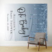 Baby Shower Blauwe Glitter Foto Achtergrond Wandkleed (In Situ (horizontaal))