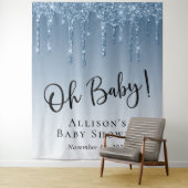 Baby Shower Blauwe Glitter Foto Achtergrond Wandkleed (In situ)