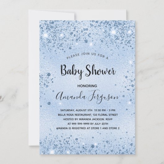 Baby shower blauwe glitter glamoureus kaart (Voorkant)