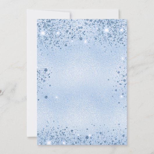 Baby shower blauwe glitter glamoureus kaart (Achterkant)