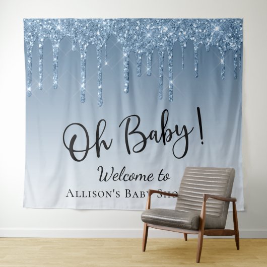 Baby Shower Blauwe Glitter Welkom Foto Achtergrond Wandkleed (In Situ (horizontaal))