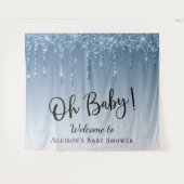 Baby Shower Blauwe Glitter Welkom Foto Achtergrond Wandkleed (Voorkant (horizontaal))