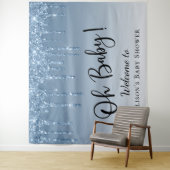 Baby Shower Blauwe Glitter Welkom Foto Achtergrond Wandkleed (In situ)