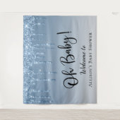 Baby Shower Blauwe Glitter Welkom Foto Achtergrond Wandkleed (Voorkant)