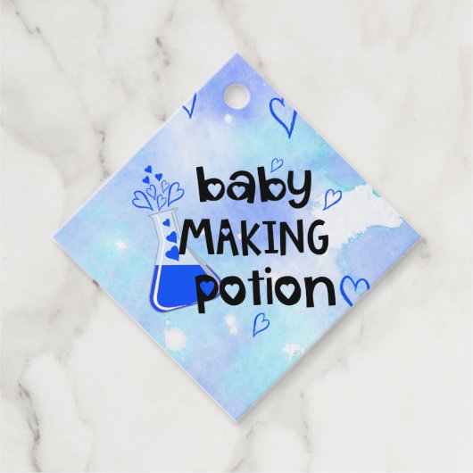 Baby shower Blauwe Harten Baby Making Potion Bedankjes Labels (Voorkant)