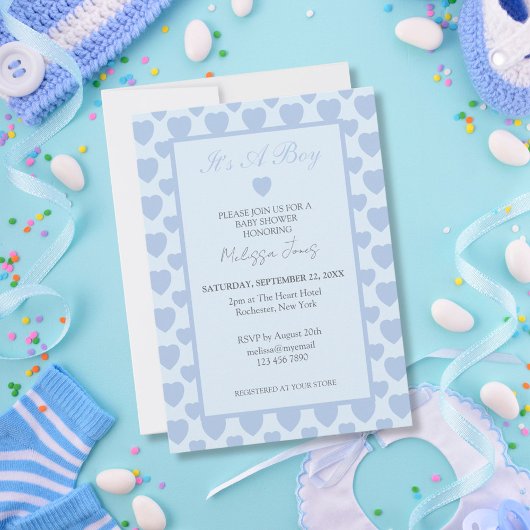 Baby Shower Blauwe Hartjes Kaart