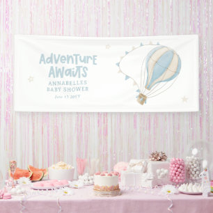 Baby shower blauwe hete luchtballon avontuur wacht spandoek