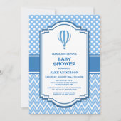 Baby shower Blauwe Hete Luchtballon Kaart (Voorkant)