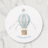 Baby shower blauwe heteluchtballon dank u bedankjes labels (Voorkant)