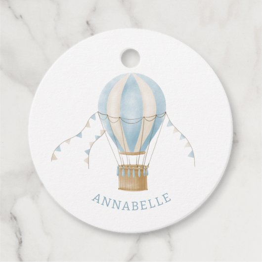Baby shower blauwe heteluchtballon dank u bedankjes labels (Voorkant)
