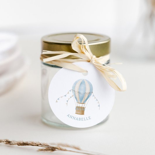 Baby shower blauwe heteluchtballon dank u bedankjes labels