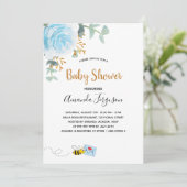 Baby shower blauwe hommel florale grienerboy kaart (Staand voorkant)