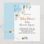 Baby shower blauwe hommel florale grienerboy kaart (Voorkant / Achterkant)