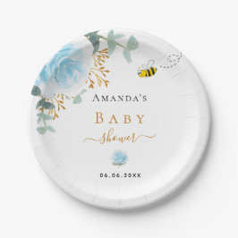 Baby shower blauwe hommel florale grienerboy papieren bordje