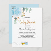Baby shower blauwe hommel florale grienerboy uitnodiging briefkaart (Voorkant / Achterkant)